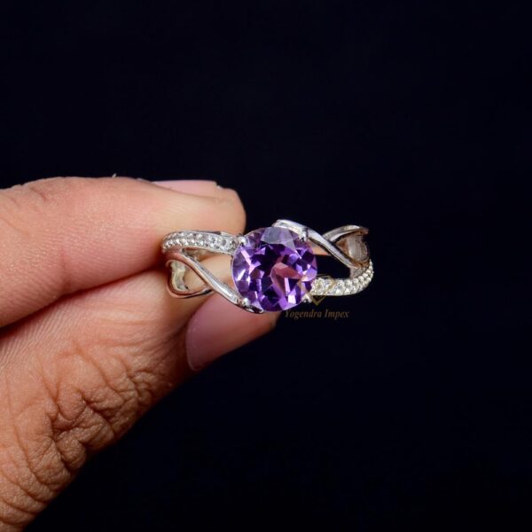 Gorgeous Natural Purple Amethyst Gemstone Ring/925 Sterling Silver White Topaz & Purple Gemstone Ring Jewelry For Supplies