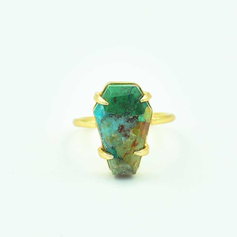 Coffin Boulder Turquoise Gemstone 18k Micron Gold Plated Ring, Handmade Prong Set 925 Sterling Silver Jewelry Wholesale Supplier