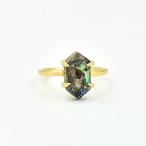 Hexagon Natural Abalone Pearl Copper Gemstone 925 Sterling Silver Sparkle Ring Valentines Ring For Suppliers & Manufacturer