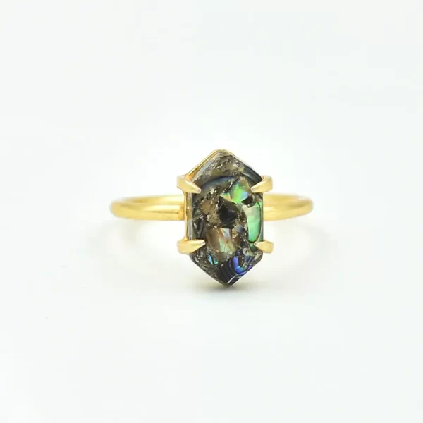Hexagon Natural Abalone Pearl Copper Gemstone 925 Sterling Silver Sparkle Ring Valentines Ring For Suppliers & Manufacturer