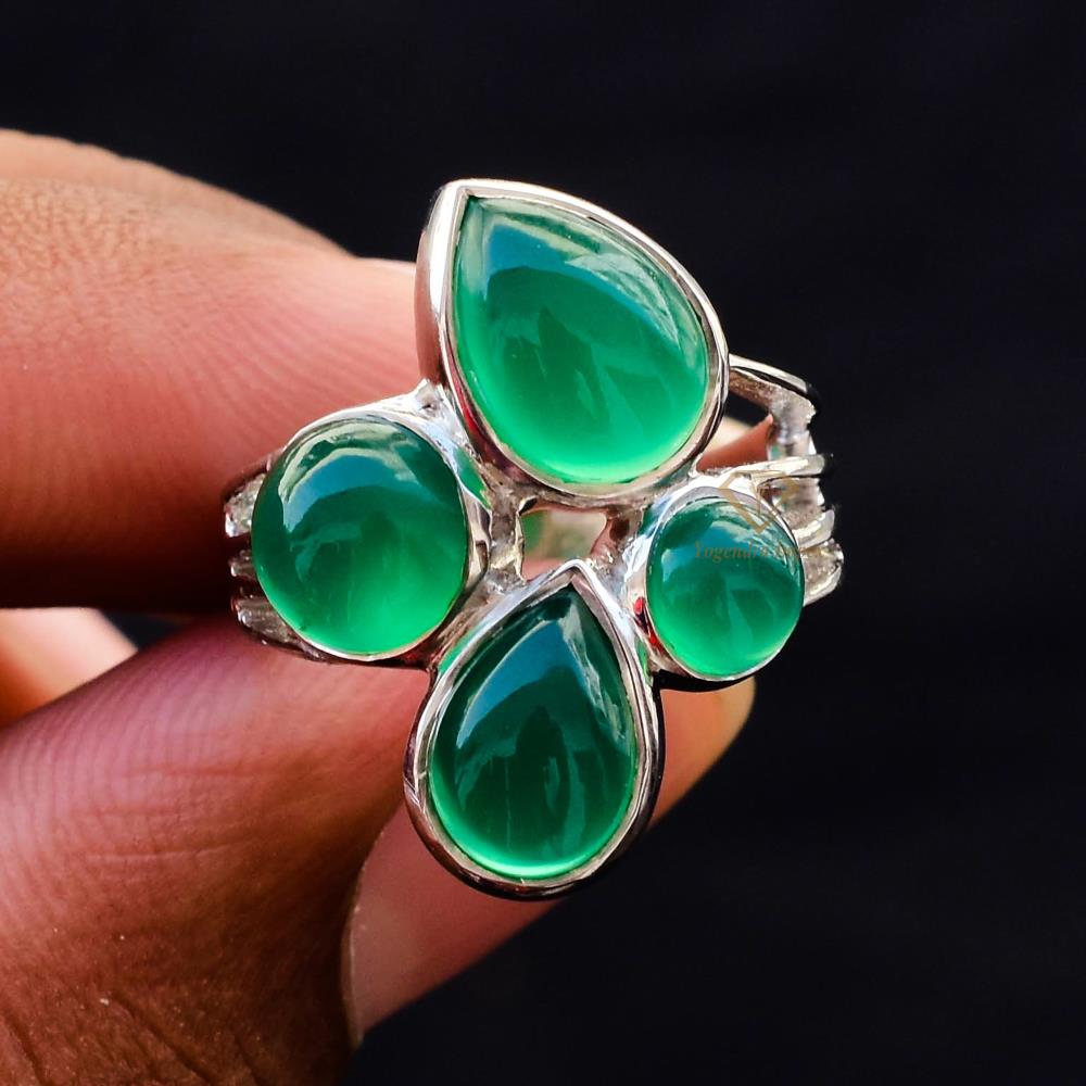 Natural Green Onyx Gemstone 925 Sterling Silver Ring Handmade Bezel Set Green Gemstone Ring Jewelry For Supplier & Manufacturer