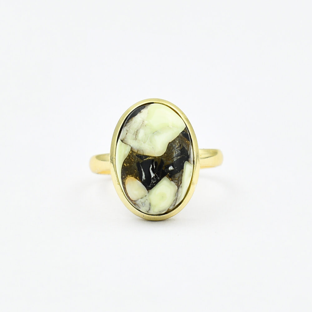 18k Gold Plated Lemon Quartz Black Spinel Copper Gemstone Ring 925 Sterling Silver Oval Shape Gemstone Ring Wholesale Supplier