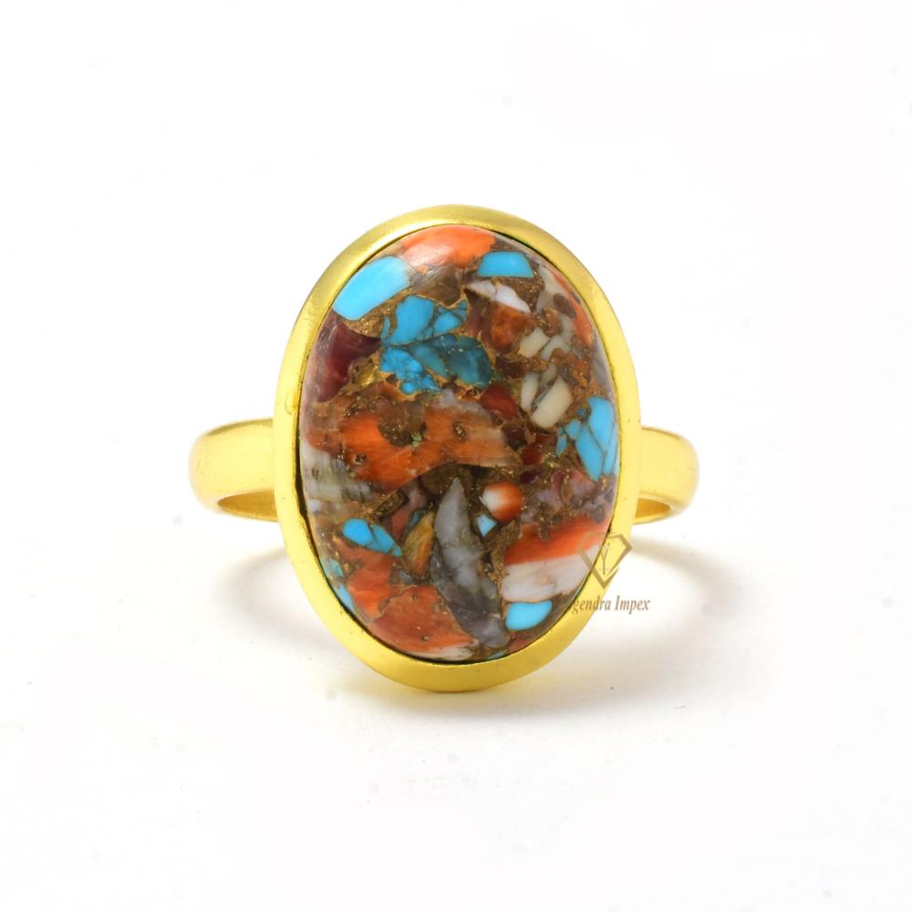 Handmade Spiny Blue Copper Oyster Turquoise Oval Shape Gemstone Ring Wholesale 925 Sterling Silver Turquoise Ring Manufacturer