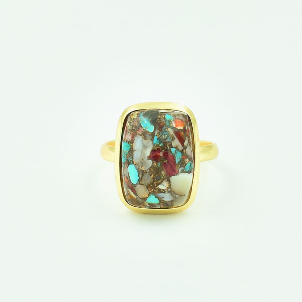 Spiny Blue Oyster Copper Turquoise Gemstone Ring, 18k gold micron plated christmas Ring Wholesale Supplier