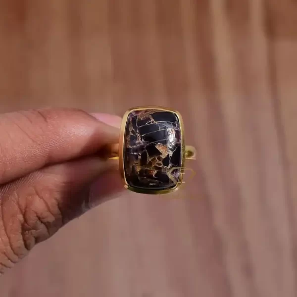 Gorgeous Natural Black Shell Copper Gemstone 925 Sterling Silver Ring 18k Micron Gold Plated Ring For Wholesaler Suppliers