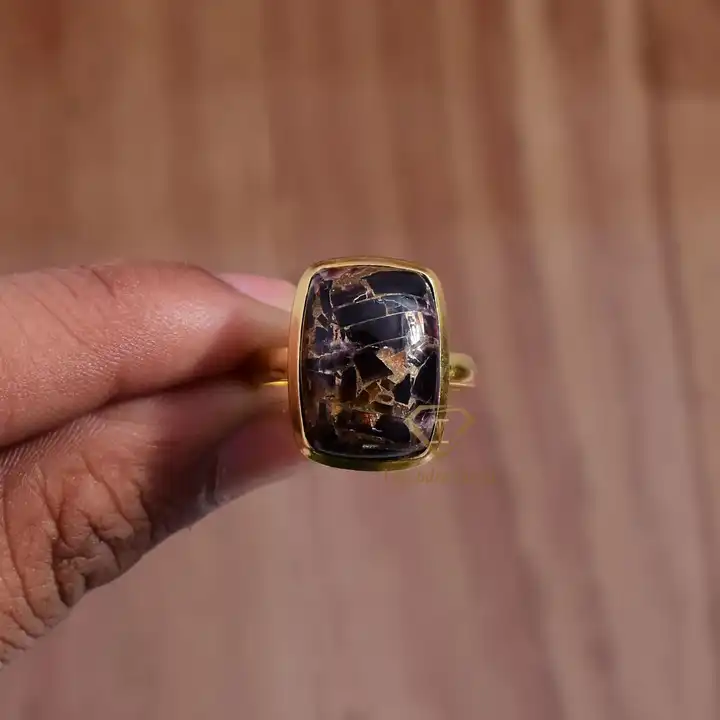 Gorgeous Natural Black Shell Copper Gemstone 925 Sterling Silver Ring 18k Micron Gold Plated Ring For Wholesaler Suppliers