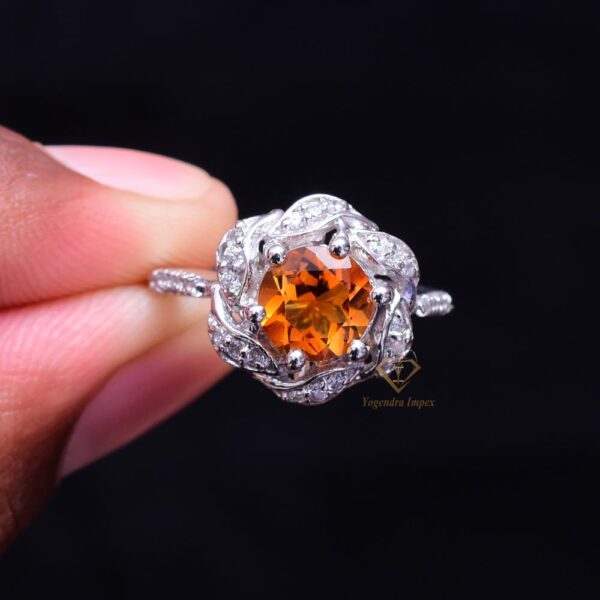 Handmade Natural Citrine Gemstone Ring 925 Sterling Silver Round Shape Orange Gemstone Ring Jewelry For Wholesaler Supplies
