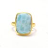 Cushion Shape Natural Larimar Gemstone 925 Sterling Silver Ring/18k Gold Plated Handmade Bezel Organic Ring For Suppliers