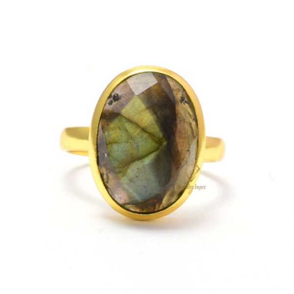 18k Gold Plated Natural Faceted Labradorite Oval Gemstone Ring/925 Sterling Silver Birthstone Ring For Wholesale Suppliers