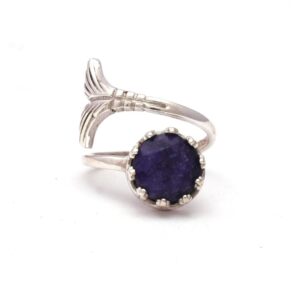Round Natural Top Grade Amethyst Gemstone Ring 925 Sterling Silver, Handmade Prong Set Fish Cut RIng Jewlery For Women