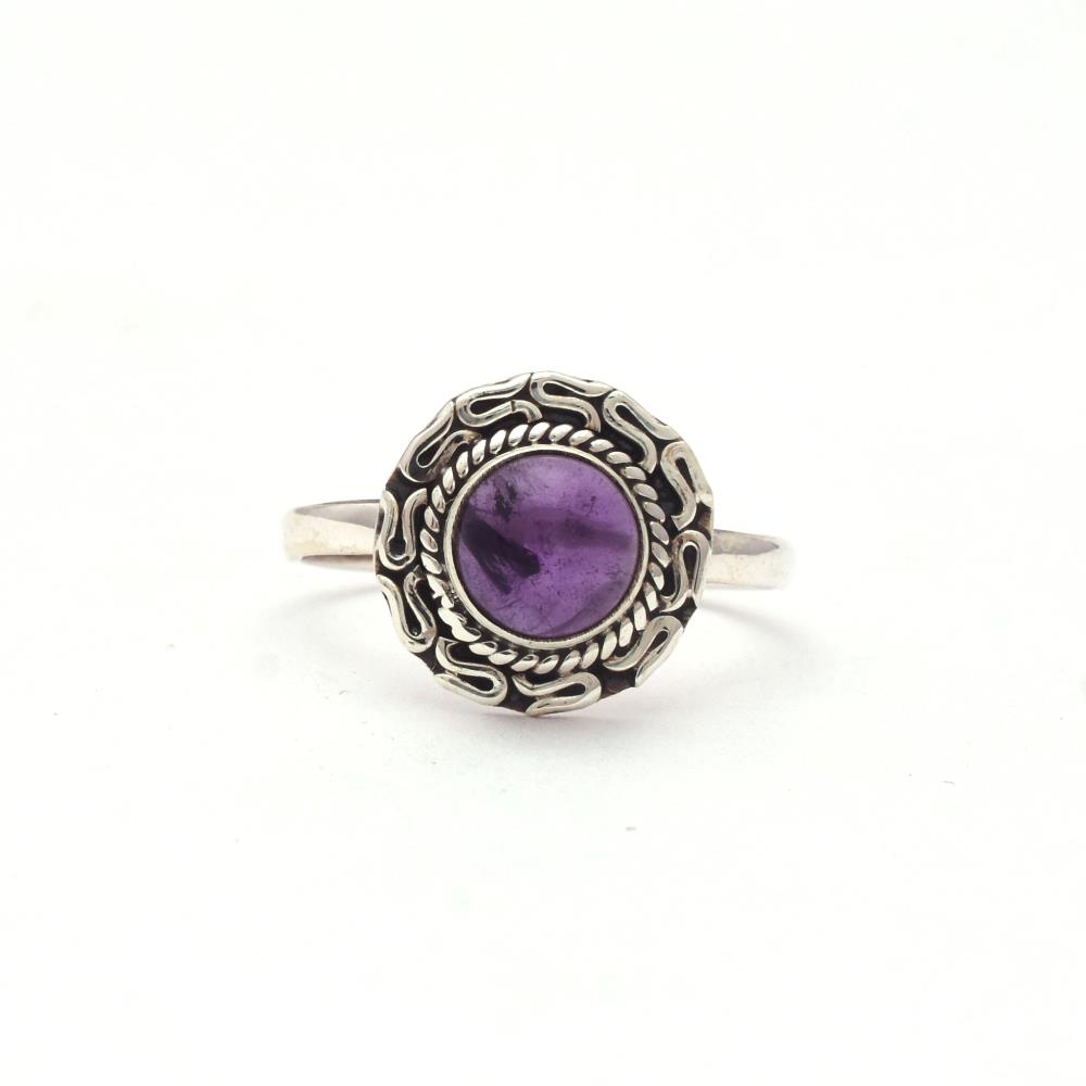 Round Shape Natural Amethyst Gemstone Boho Ring, Wholesale 925 Sterling Silver Handmade Ring Jewelry For Wholesaler Suppliers
