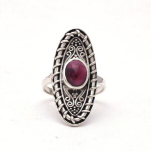 Quality Natural Red Garnet Gemstone Ring, 925 Sterling Silver Long Gemstone Ring For Wholesale Suppliers