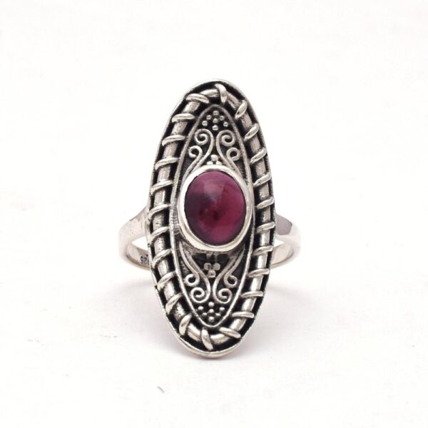 Quality Natural Red Garnet Gemstone Ring, 925 Sterling Silver Long Gemstone Ring For Wholesale Suppliers
