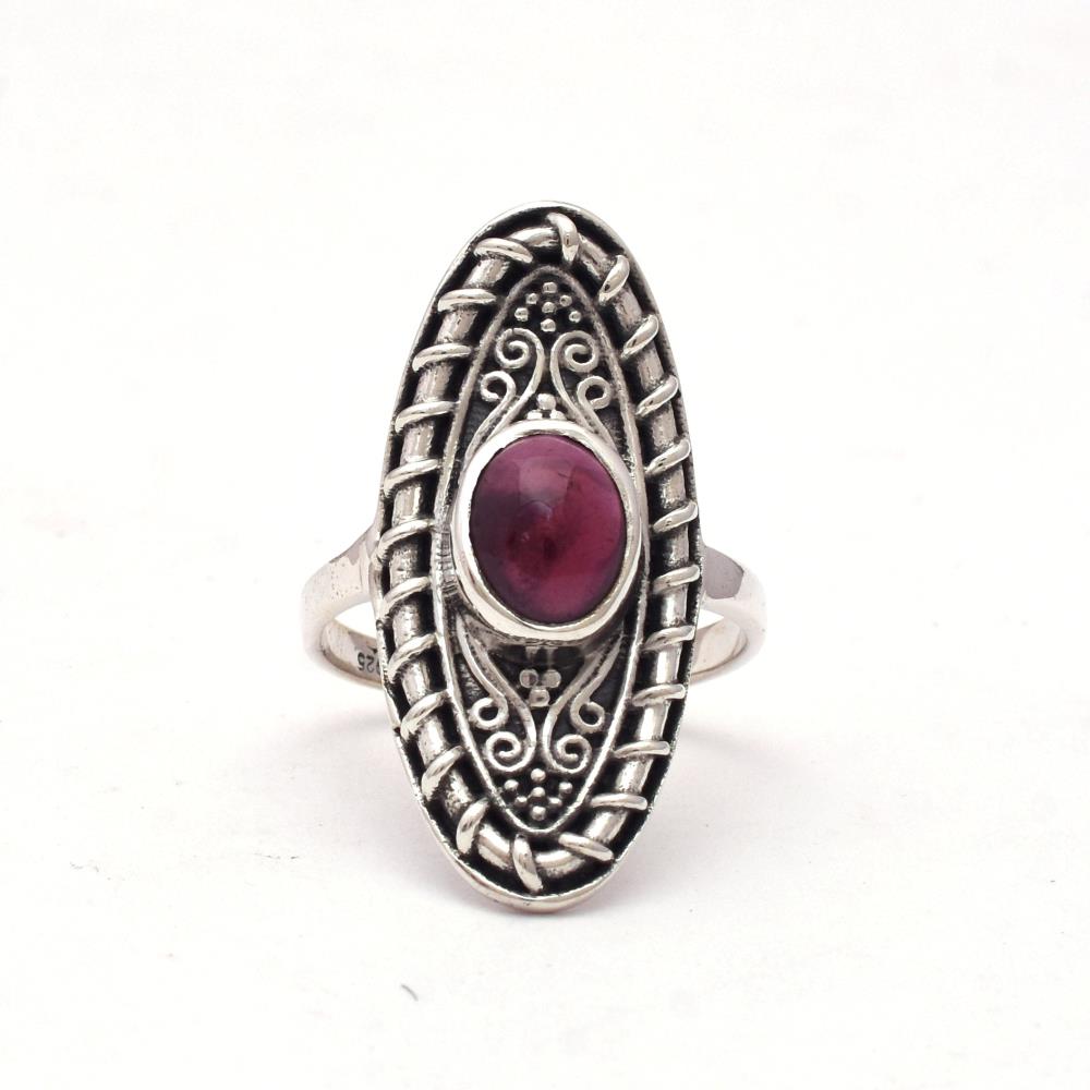 Quality Natural Red Garnet Gemstone Ring, 925 Sterling Silver Long Gemstone Ring For Wholesale Suppliers