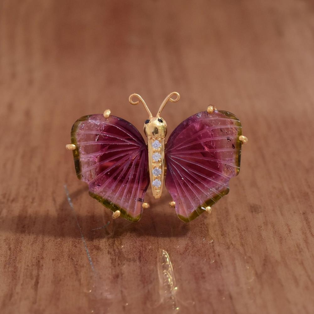 Pink Tourmaline Butterfly Ring