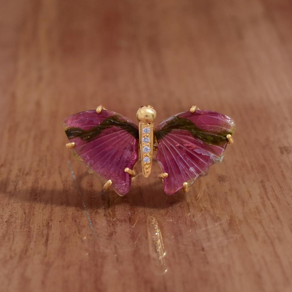 Pink Tourmaline Butterfly Ring