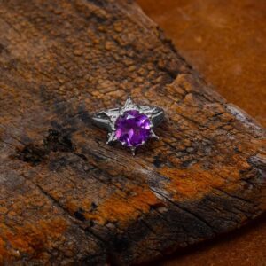 Wholesale Natural Amethyst Gemstone 925 Sterling Silver Ring Prong Set Cubic Zircon Star Ring For Suppliers & Manufacturer