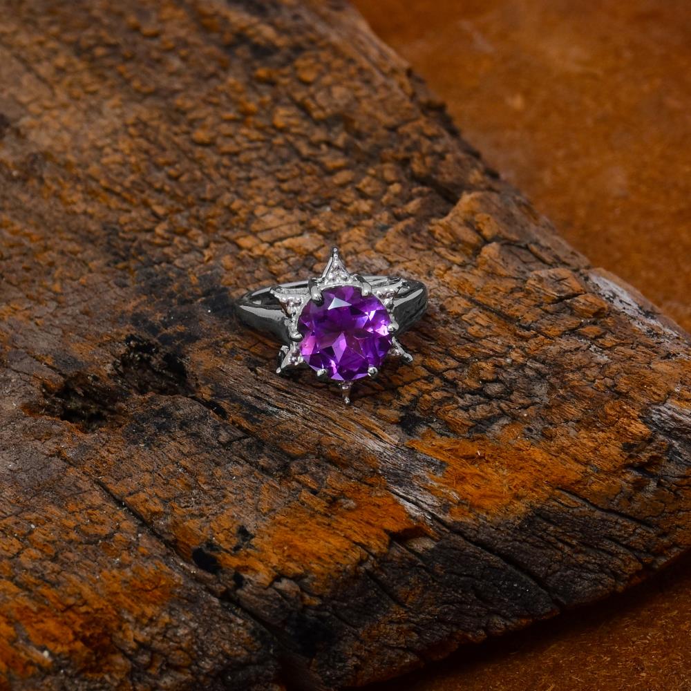 Wholesale Natural Amethyst Gemstone 925 Sterling Silver Ring Prong Set Cubic Zircon Star Ring For Suppliers & Manufacturer
