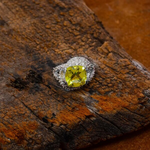 Elegant Natural Lemon Quartz Gemstone 925 Sterling Silver Ring Prong Set Cubic Zircon Wedding Ring For Wholesale Suppliers