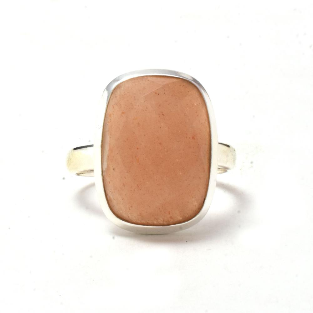 Natural Peach Moonstone Cushion Shape Gemstone Sterling Silver Ring For Women Wholesale Pink Gemstone Ring Jewelry