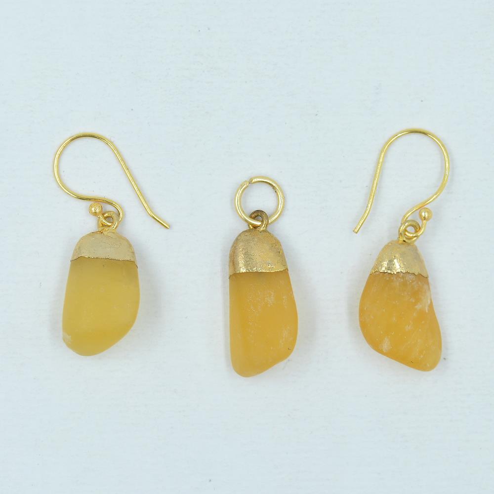 Yellow Chalcedony Earrings & pendant