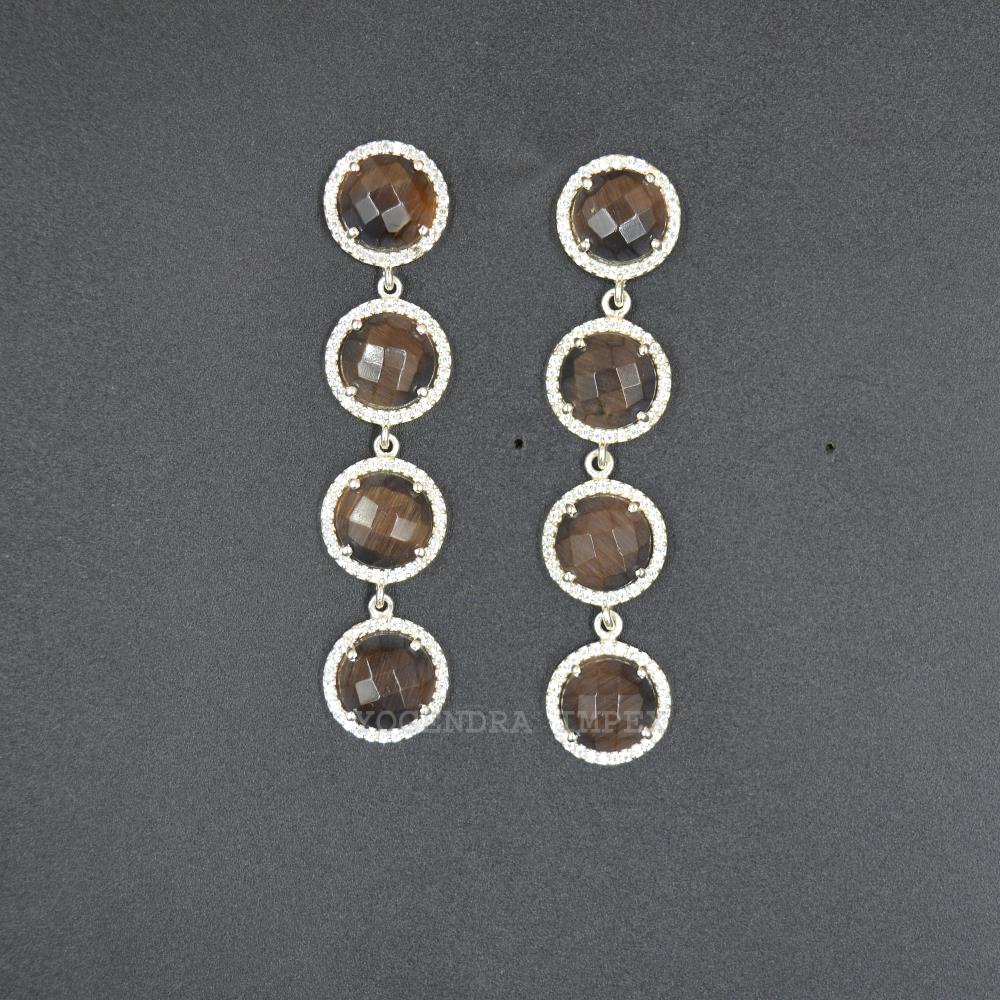 fancy Shape Natural Brown Monalisa With cz Gemstone Stud Earrings Sterling Silver For Suppliers & Manufacturer