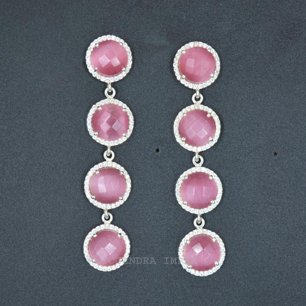 Elegent Natural Pink monalisa with cz Gemstone 925 Sterling Silver Stud silver Plated Pink Gemstone For Wholesaler