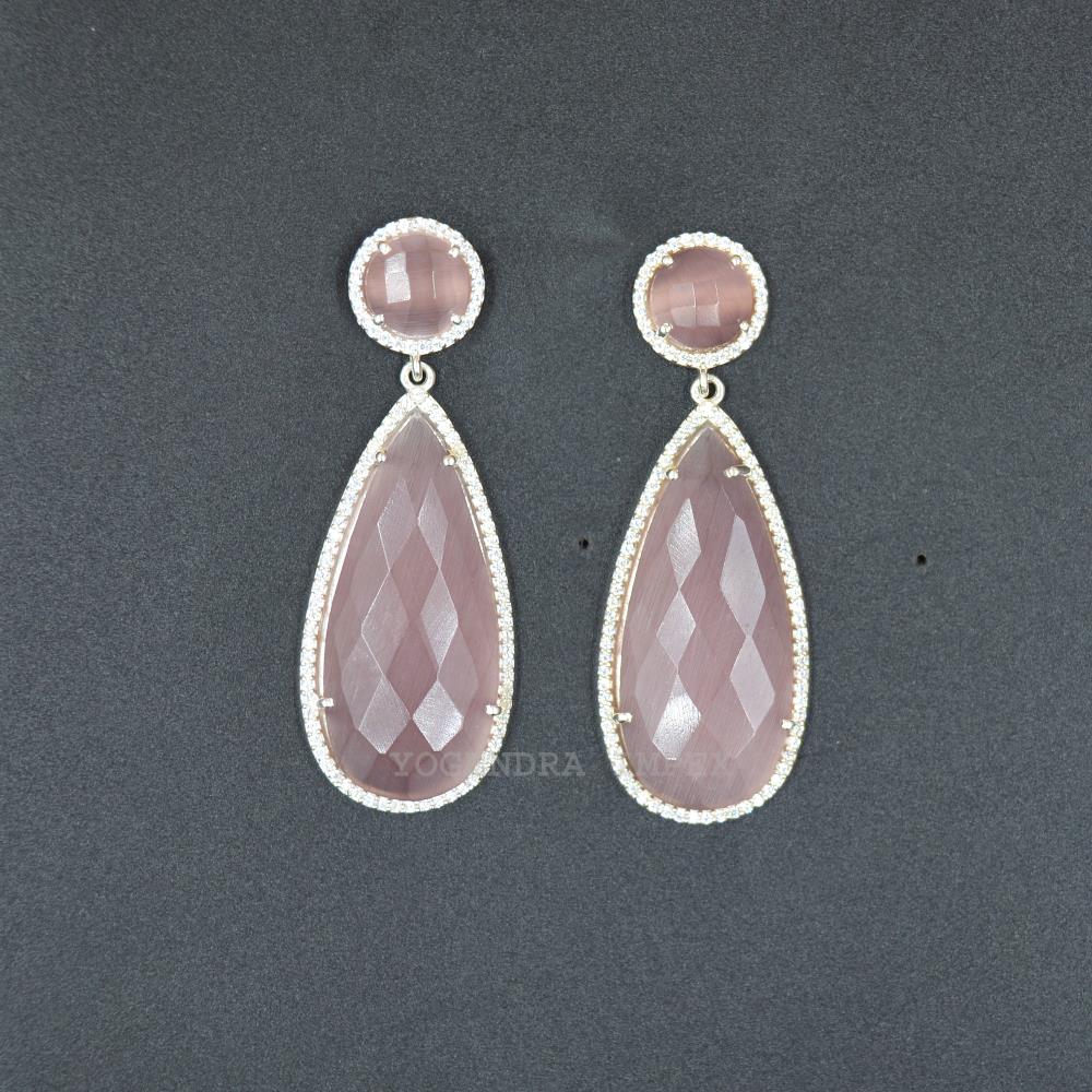 Wholesale Classic Design 925 Sterling Silver Peach Monalisa With Cz Gemstone Dangle Earrings Women's fine Jewelry Drop Earrings