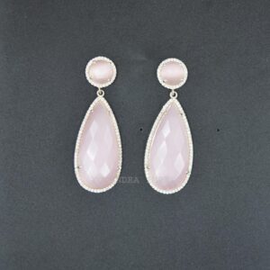 Rose Pink Monalisa With Cz Earrings for Women Natural Gemstone Earrings Handmade 925 Sterling Silver Drop Earrings