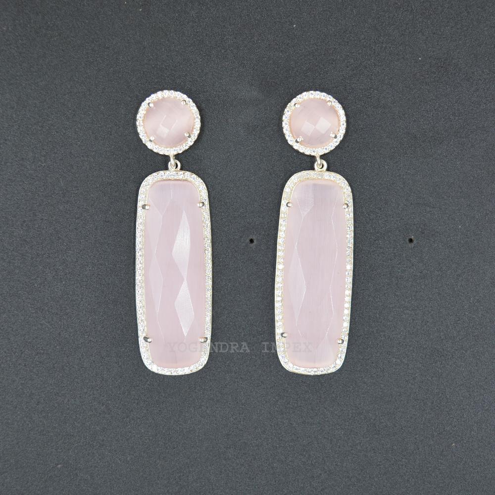 Light Pink Monalisa With CZ Gemstone Drop Earrings 925 Solid Sterling Silver Jewelry New Arrival Fashion Earrings new style