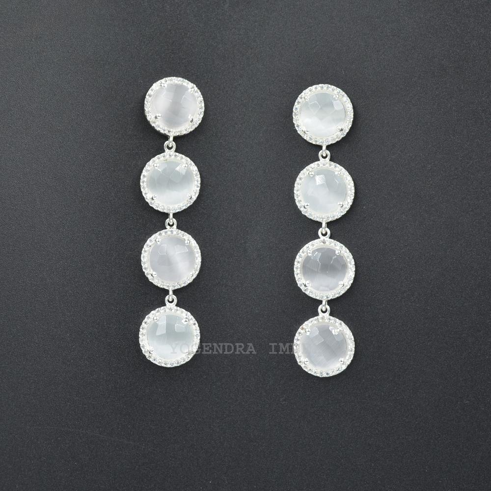 White Monalisa With Cz dangle Earrings for Women Natural 925 Sterling Silver Earrings Handmade Silver Drop Earrings for her