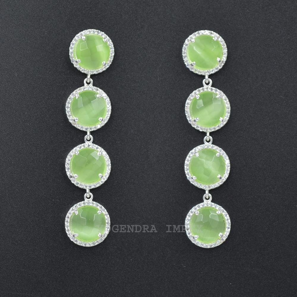 Mint Green Monalisa with cz gemstone Earrings Silver Jewelry Solid 925 Sterling Silver Earrings Handmade Silver Drop For Women G