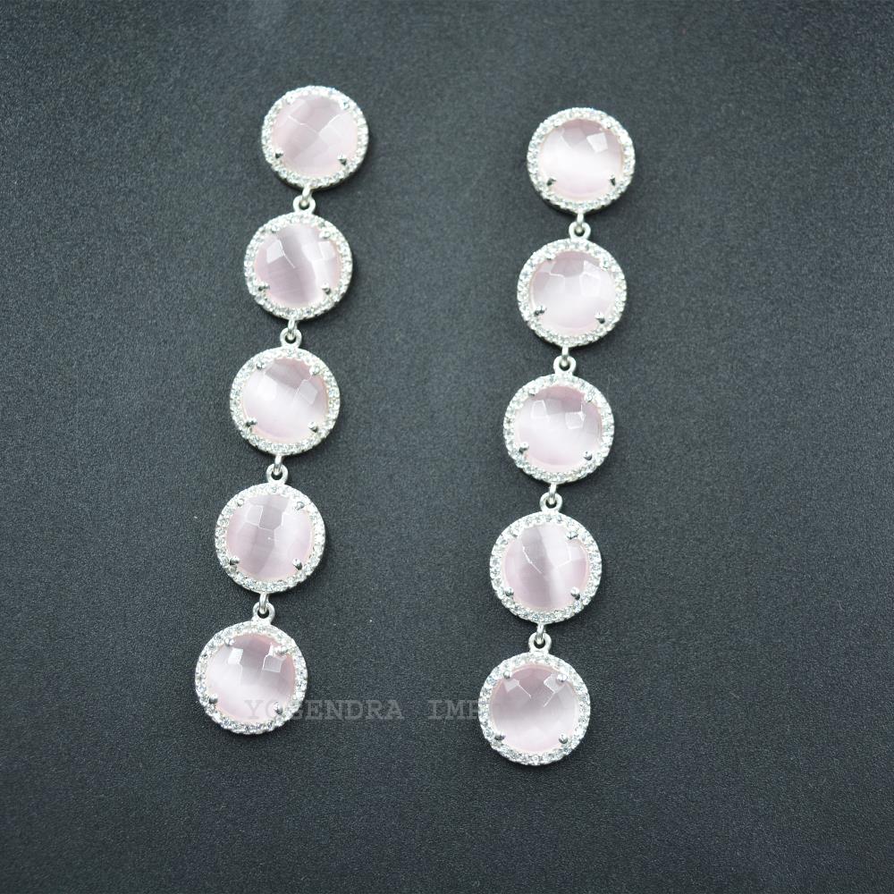 Light Pink Monalisa With CZ gemstone Hoop Earrings 925 Sterling Silver Birthstone Jewelry Earrings Elegant Earrings