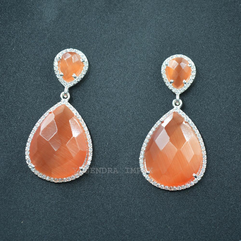 Exquisite Earring Orange Monalisa with cz Earring Solid silver Plated Jewelry Light Weight Drop Dangle Earrings For Women