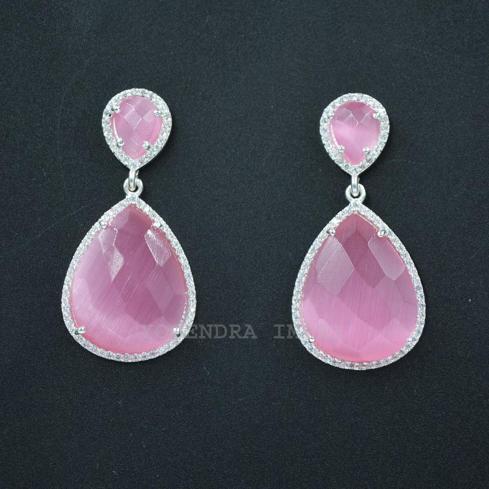 Pink Monalisa With Cz Earrings for Women Natural Gemstone Earrings Handmade 925 Sterling Silver Drop Earrings