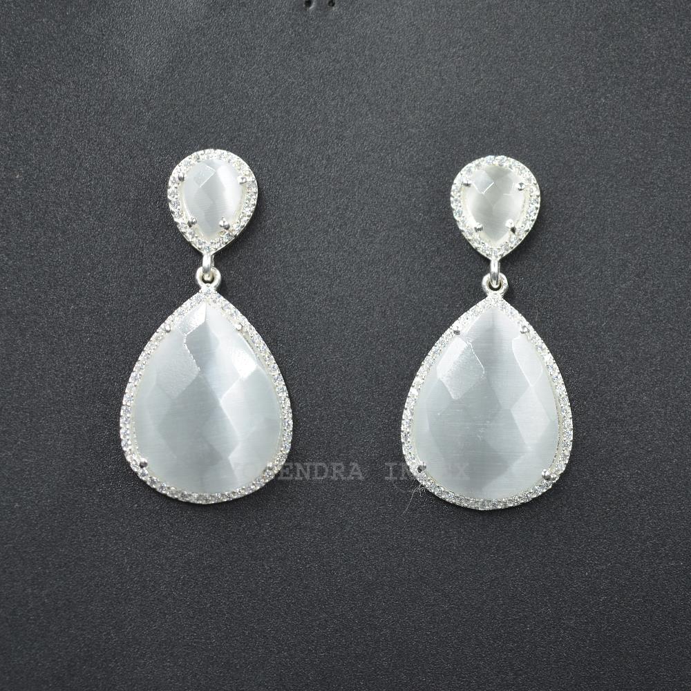 Wholesale Classic Design 925 Sterling Silver White Monalisa With Cz Gemstone Dangle Earrings Women's fine Jewelry Drop Earrings