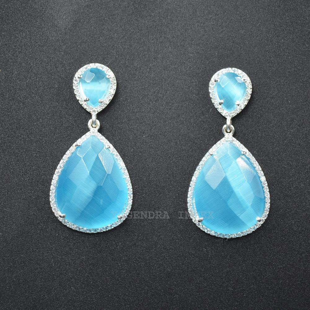 High Quality Natural Sky Blue Monalisa With cz Gemstone Sterling Silver Drop Earrings Designer Earrings For Wholesale Suppliers