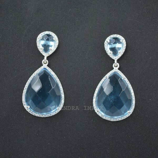 Ocean Blue Monalisa With Cz gemstone Hoop Earrings 925 Sterling Silver Birthstone Jewelry Earrings Elegant Earrings