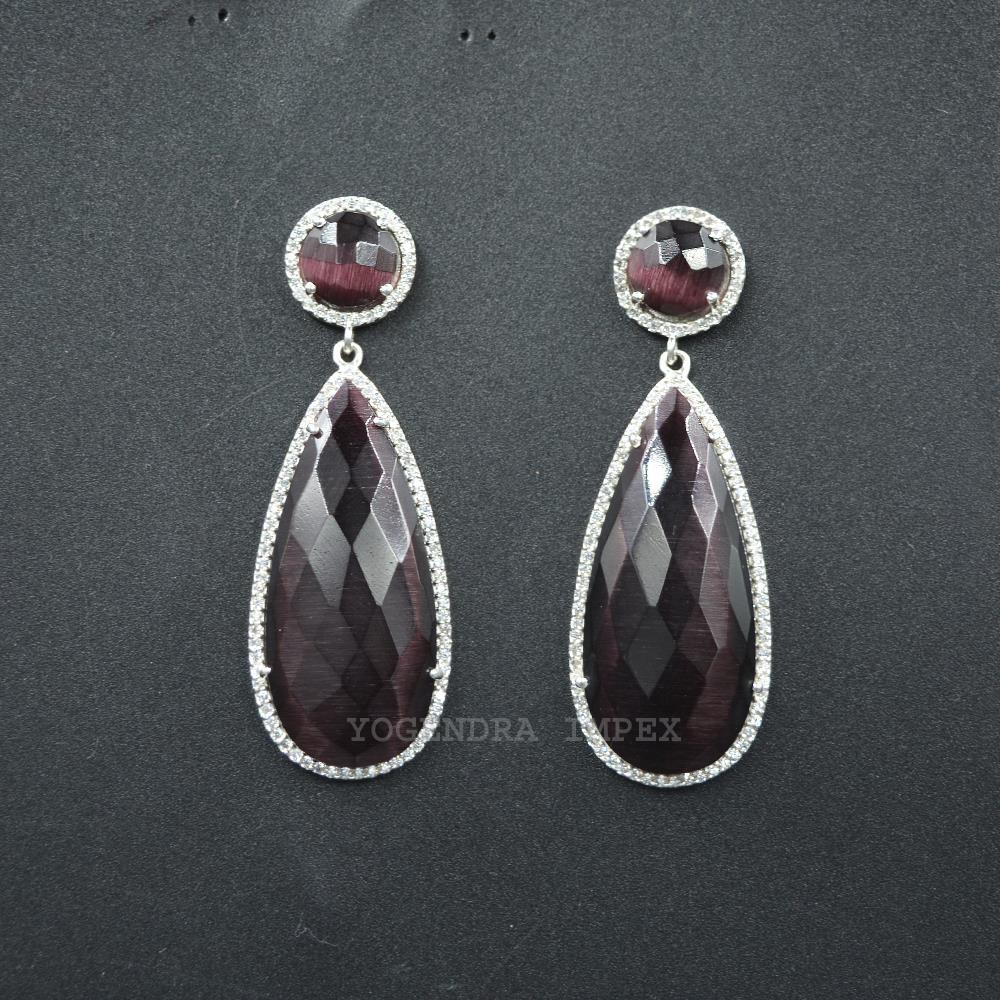 Purple Monalisa With Cz Earrings for Women Natural Gemstone Earrings Handmade 925 Sterling Silver Drop Earrings