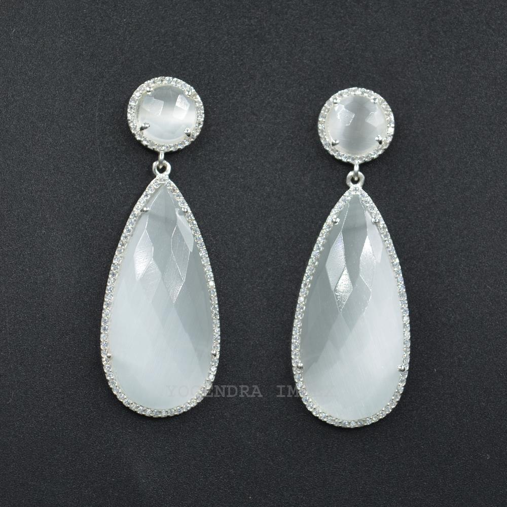 High Quality Natural White Monalisa With cz Gemstone Sterling Silver Drop Earrings Designer Earrings For Wholesale Suppliers