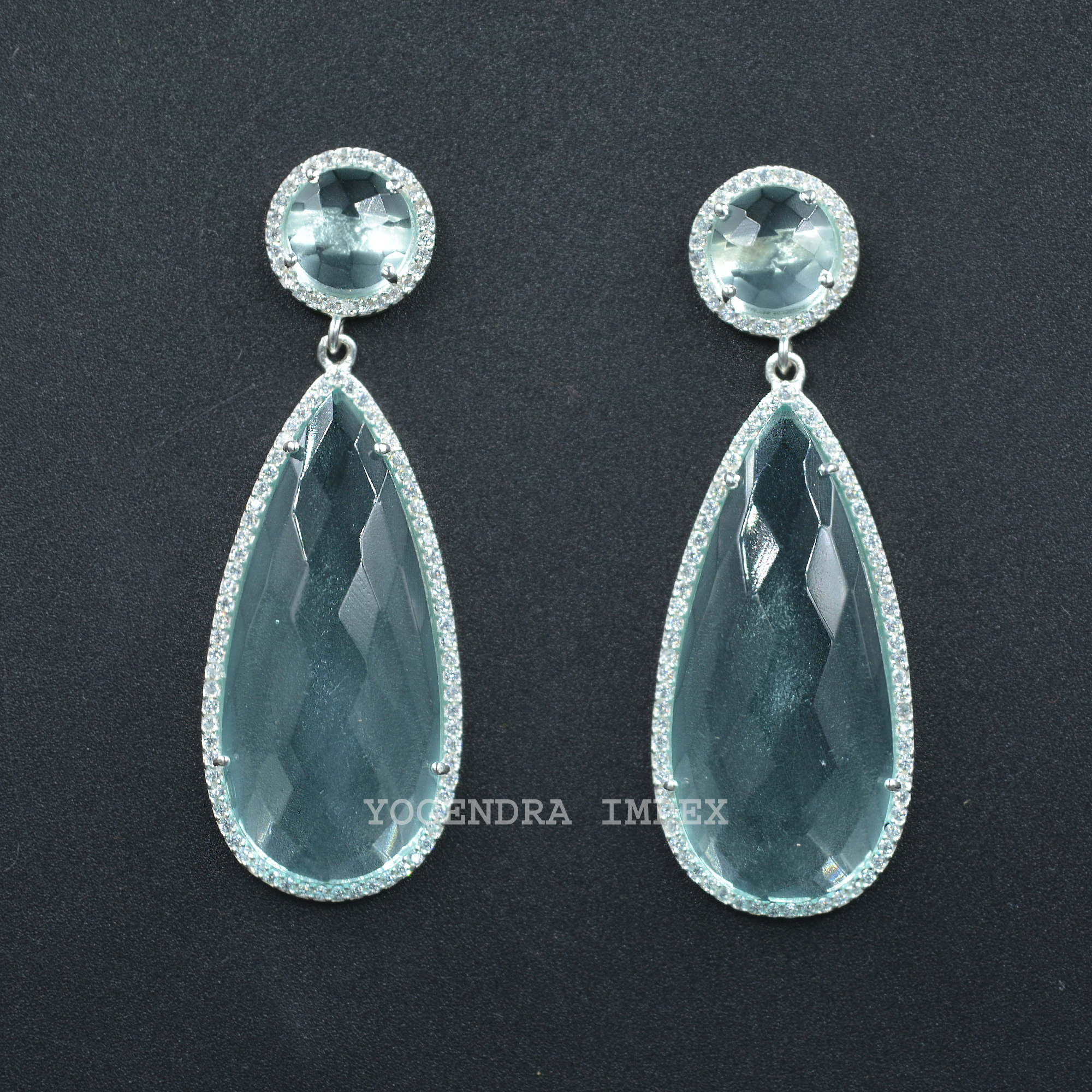 Top Grade Ocean Blue monalisa With Cz Gemstone Stud Earrings Sterling Silver Ocean Blue monalisa Gemstone silver Plated For Wome