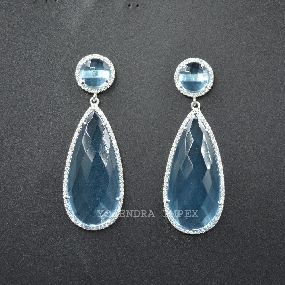 fancy Shape Natural Sky Blue Monalisa With cz Gemstone Stud Earrings Sterling Silver For Suppliers & Manufacturer