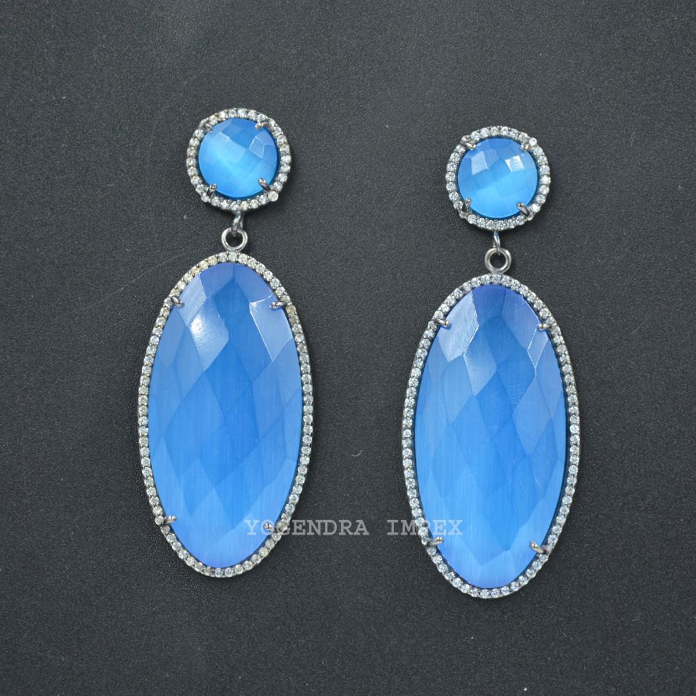 Gorgeous Blue Chalcedony Gemstone drop Earrings Sterling Silver prong Set Handmade Earrings For Wholesaler