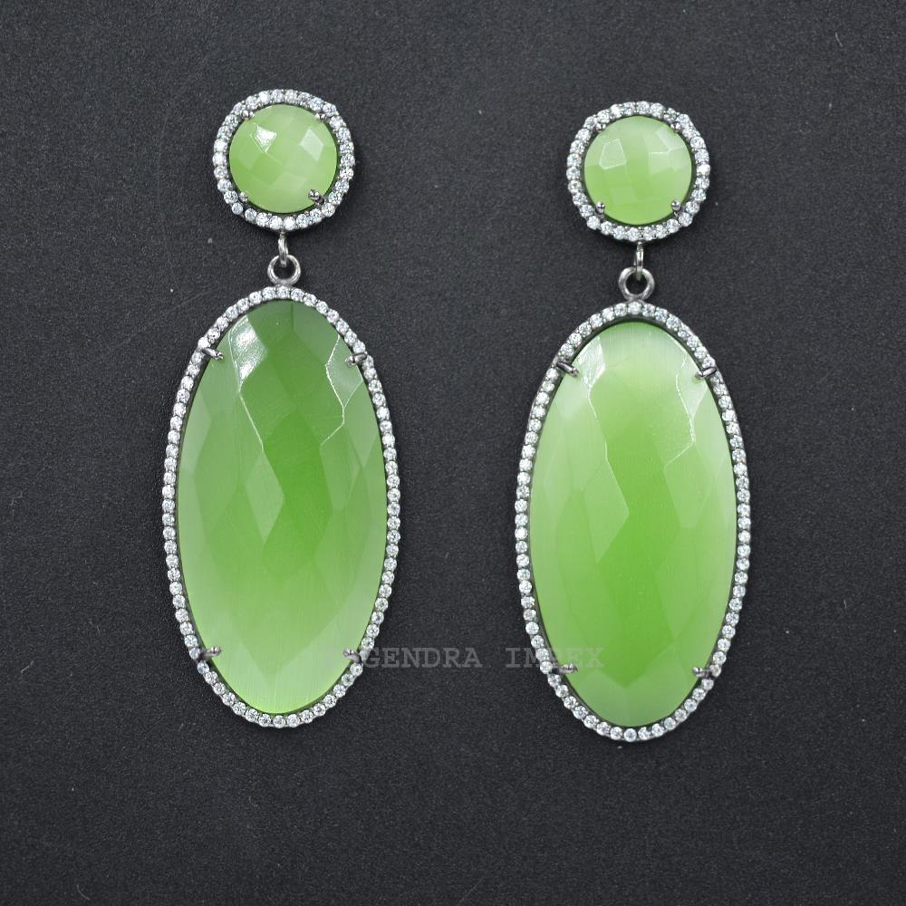 Natural Gemstone Sea Green Monalisa With CZ 925 Silver Earrings Excellent Quality Drop Earrings With Natural Gemstones