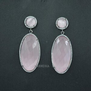 925 Sterling Silver Light Pink Monalisa with cz Women Statement Jewelry Handmade Earrings Gemstone Jewelry Earrings