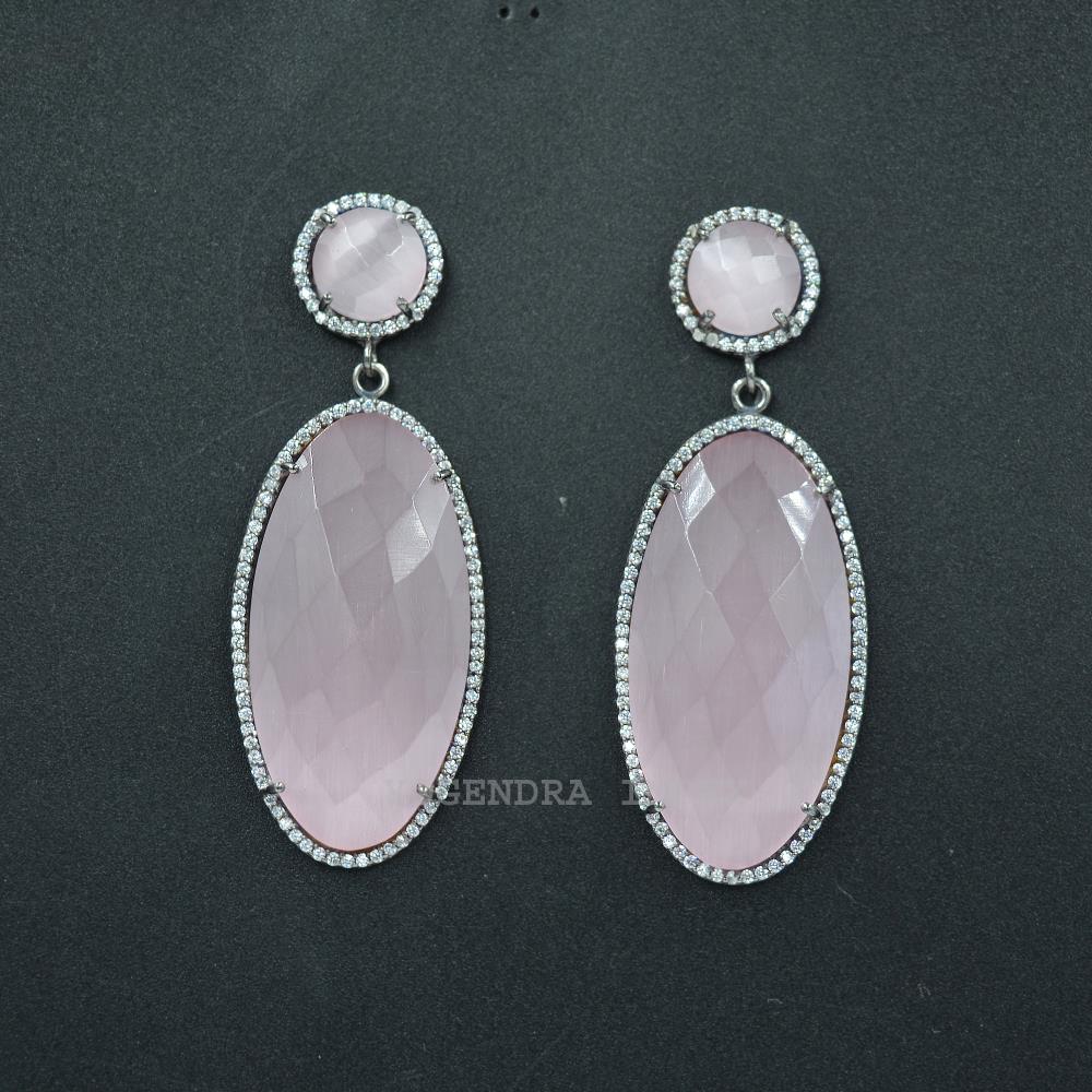 925 Sterling Silver Light Pink Monalisa with cz Women Statement Jewelry Handmade Earrings Gemstone Jewelry Earrings