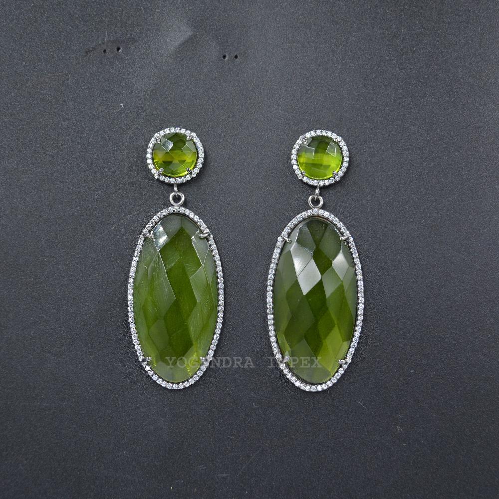 Natural Gemstone Green Monalisa With CZ 925 Silver Earrings Excellent Quality Drop Earrings With Natural Gemstones