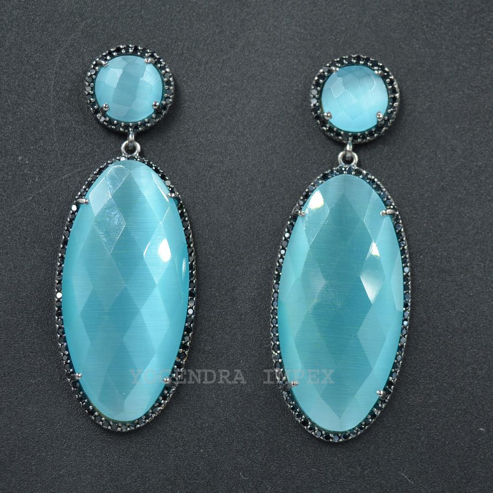 Latest Collection Beautiful Design Jewelry 925 solid Sterling silver earrings Blue Monalisa With CZ earrings For Gift
