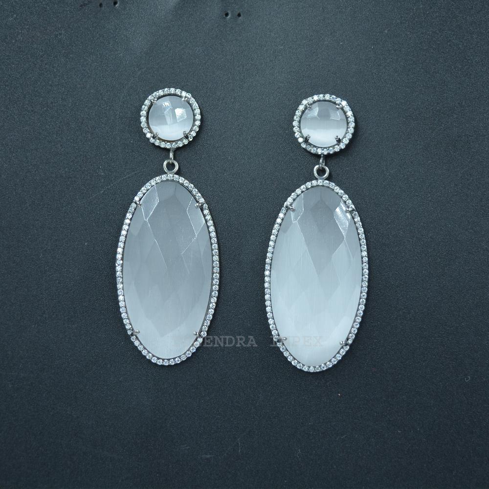 White Monalisa with cz gemstone Earrings Silver Jewelry Solid 925 Sterling Silver Earrings Handmade Silver Drop For Women G