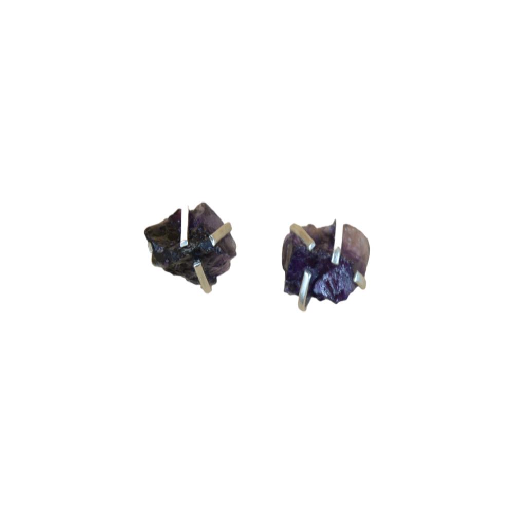 Rough Cut Amethyst Studs Gemstone Women Earrings Jewelry Supplier Trendy 925 Solid Sterling Silver Stud Earrings